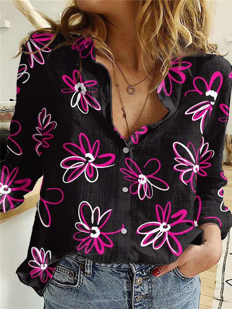 Women's Blouses Floral Print Button Long Sleeve Blouse - LuckyFash™