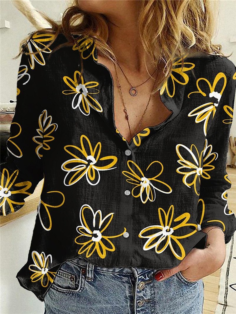 Women's Blouses Floral Print Button Long Sleeve Blouse - LuckyFash™