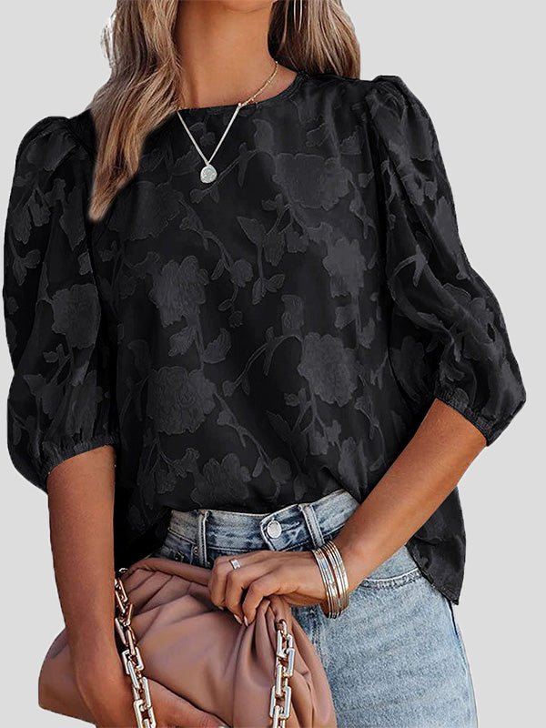 Blouses Floral Print Puff Half Sleeves Blouse - LuckyFash™