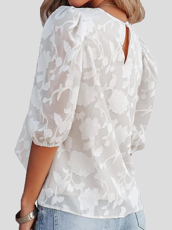 Blouses Floral Print Puff Half Sleeves Blouse - LuckyFash™