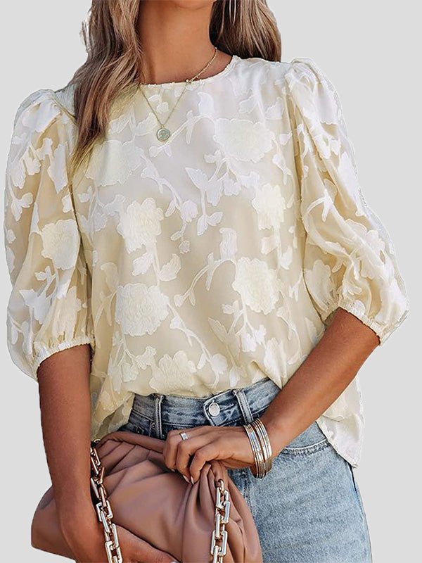 Blouses Floral Print Puff Half Sleeves Blouse - LuckyFash™