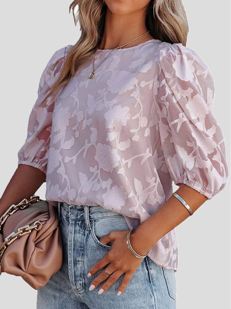 Blouses Floral Print Puff Half Sleeves Blouse - LuckyFash™