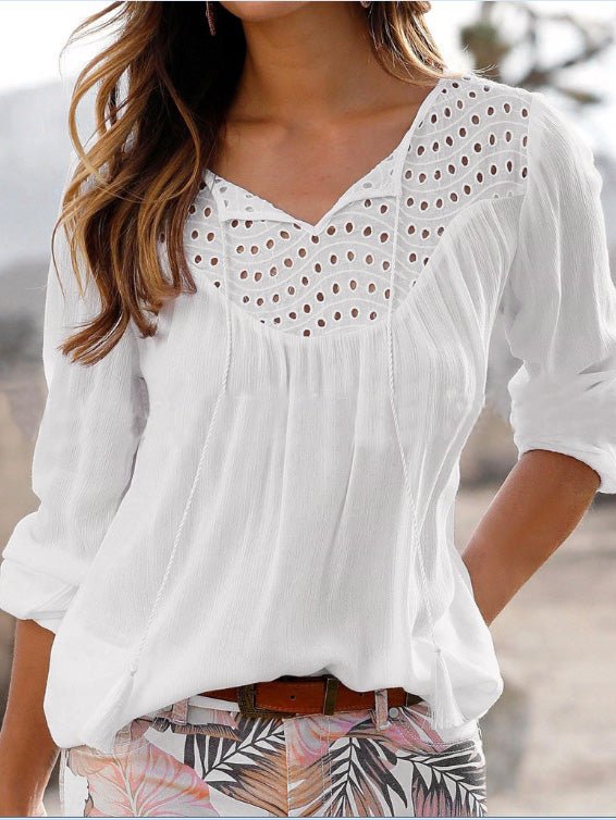 Women's Blouses Fringed V-Neck Long Sleeve Blouse - LuckyFash™