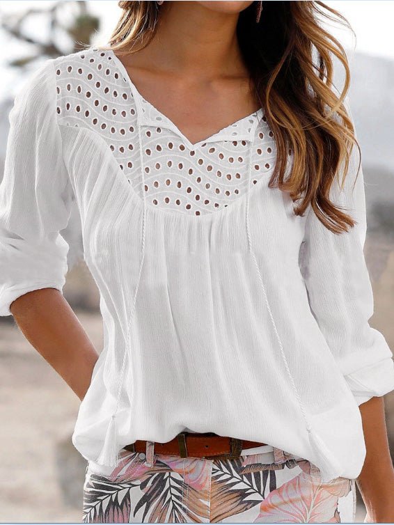 Women's Blouses Fringed V-Neck Long Sleeve Blouse - LuckyFash™