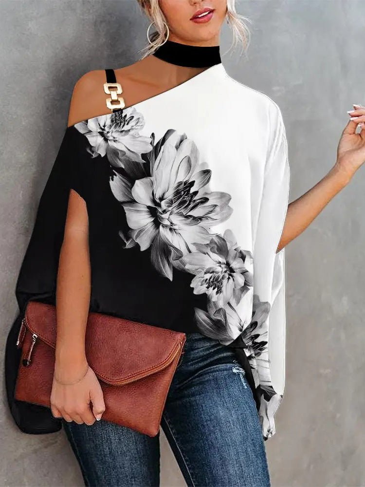 Women's Blouses Halter Neck Off Shoulder Doll Sleeve Print Blouse - LuckyFash™