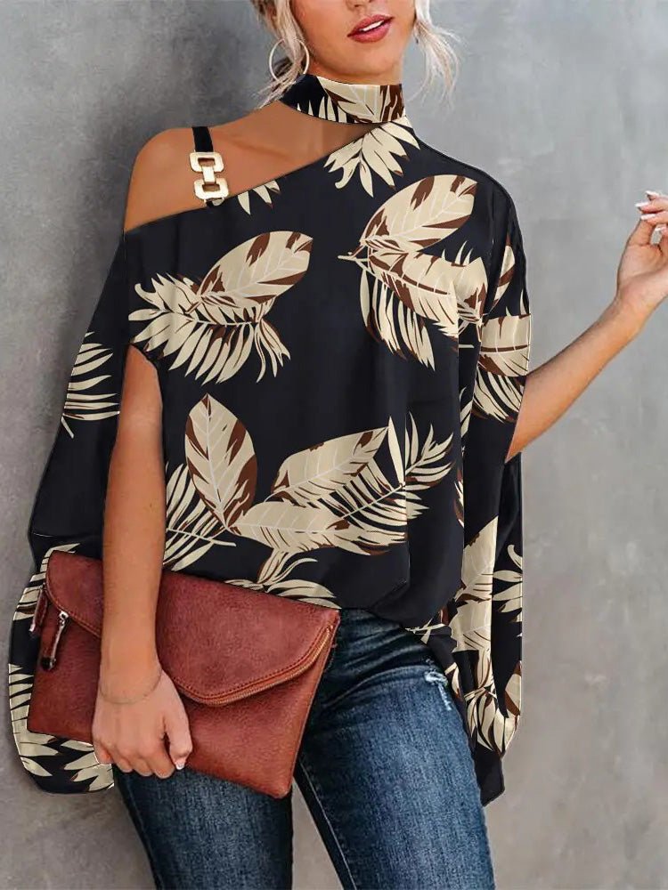 Women's Blouses Halter Neck Off Shoulder Doll Sleeve Print Blouse - LuckyFash™