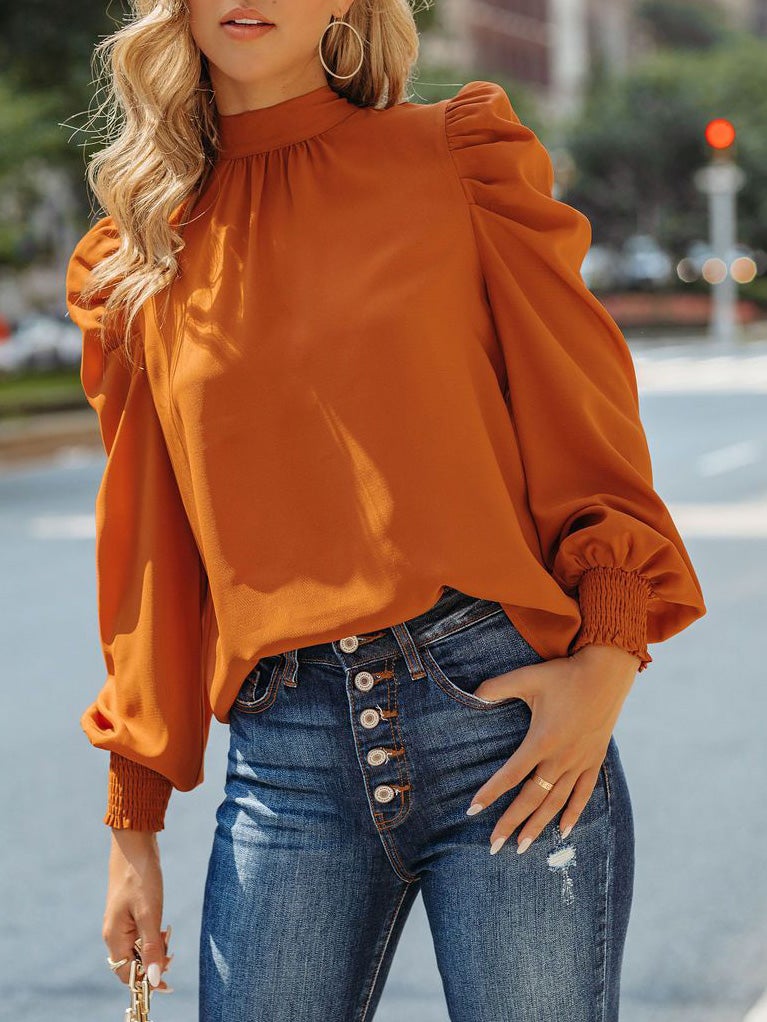 Women's Blouses High Collar Back Belted Long Sleeves Blouse - LuckyFash™