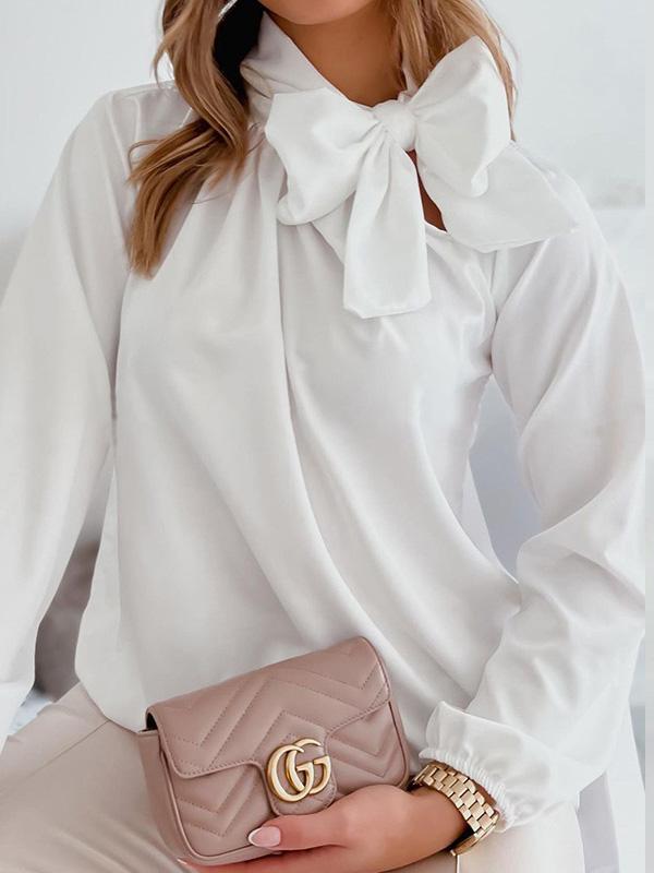 Women's Blouses High Neck Bow Long Sleeve Blouse - LuckyFash™