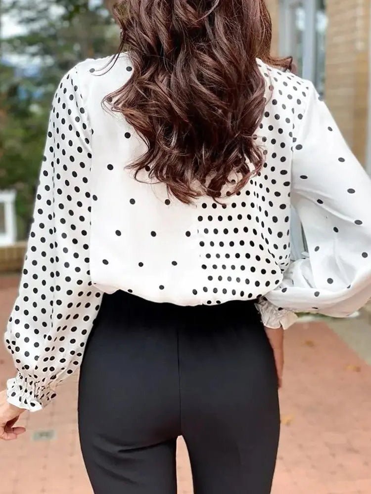 Women's Blouses Irregular Polka Dot Print V-Neck Long Sleeve Blouse - LuckyFash™