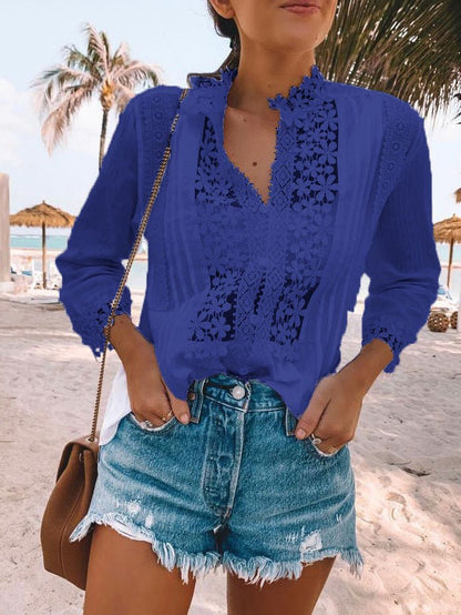 Women's Blouses Lace Button Long Sleeve Blouse - LuckyFash™