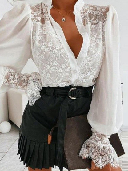 Women's Blouses Lace Button Long Sleeve Blouse - LuckyFash™