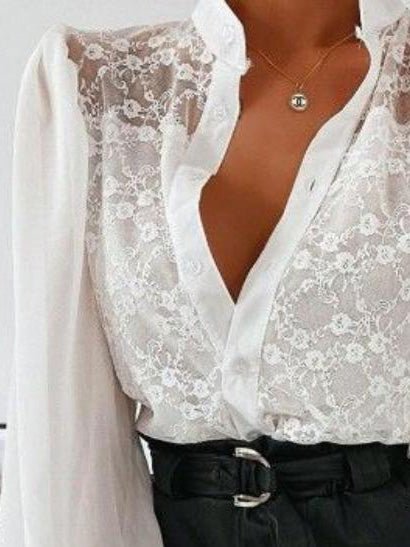 Women's Blouses Lace Button Long Sleeve Blouse - LuckyFash™