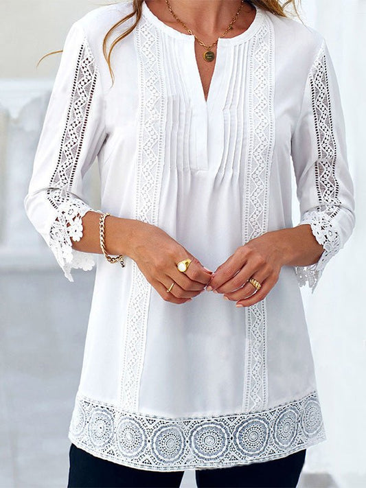 Women's Blouses Lace Crew Neck 3/4 Sleeves Blouse - LuckyFash™