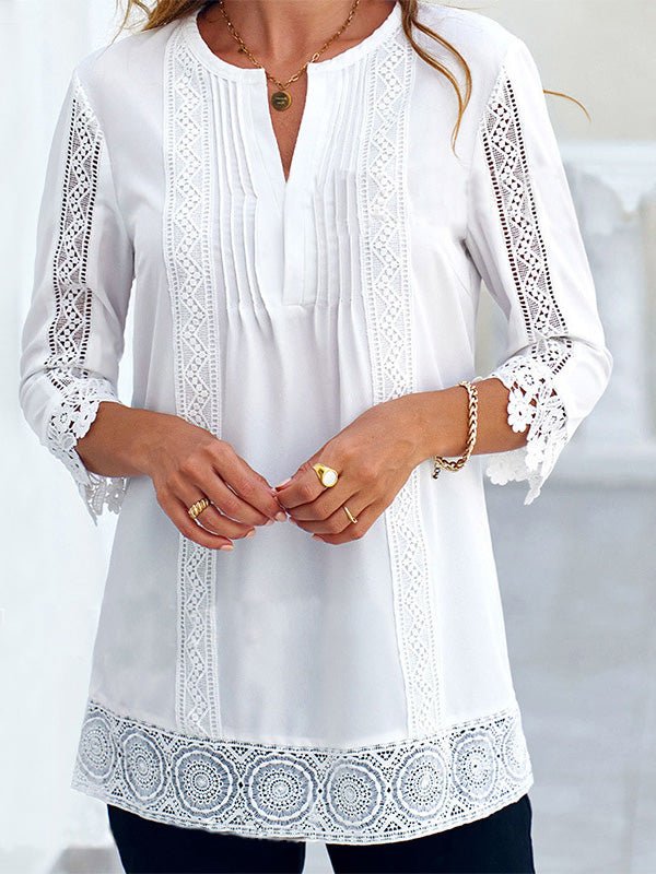 Women's Blouses Lace Crew Neck 3/4 Sleeves Blouse - LuckyFash™