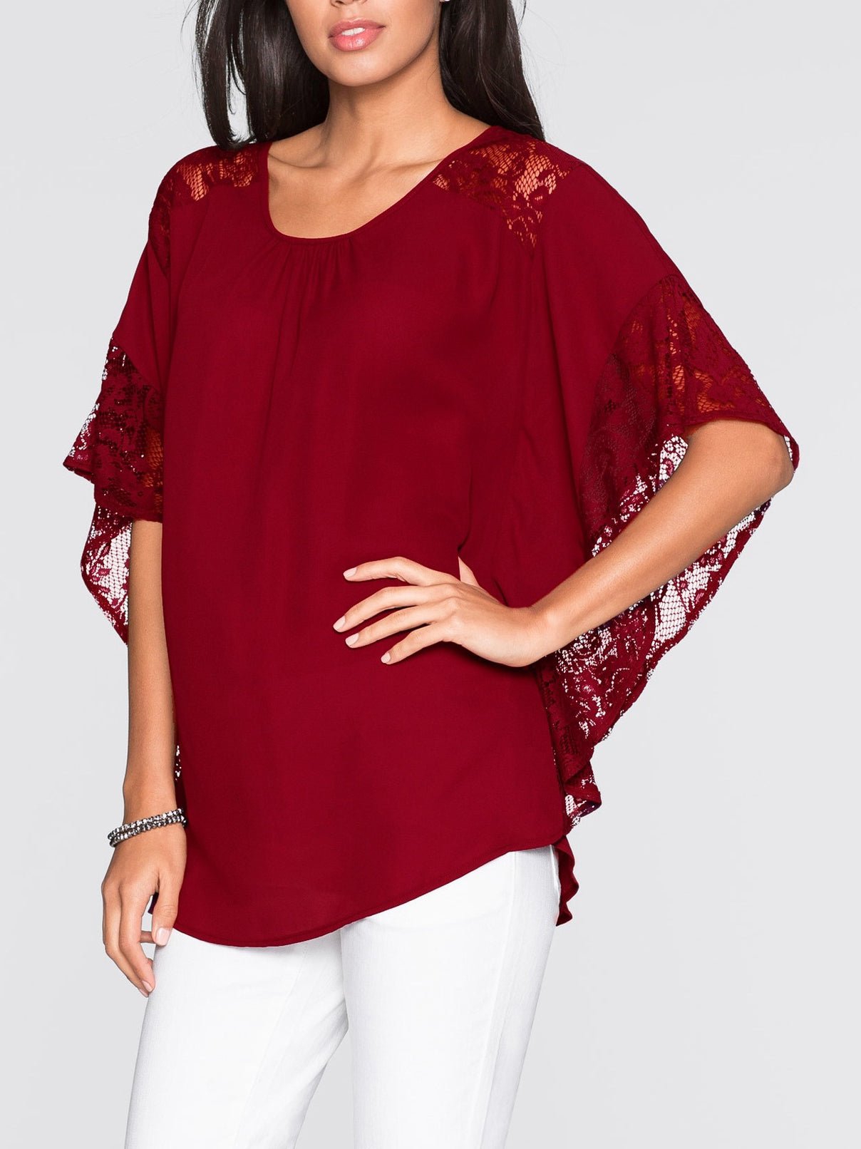 Blouses Lace Panel Doll Sleeve Blouse - LuckyFash™