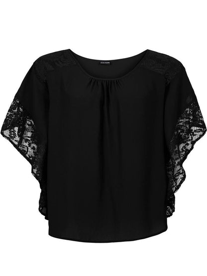 Blouses Lace Panel Doll Sleeve Blouse - LuckyFash™