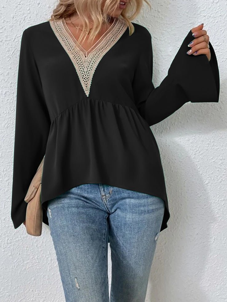 Blouses Lace Panel Flare Sleeve Blouse - LuckyFash™