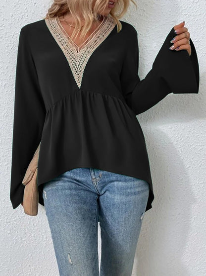 Blouses Lace Panel Flare Sleeve Blouse - LuckyFash™