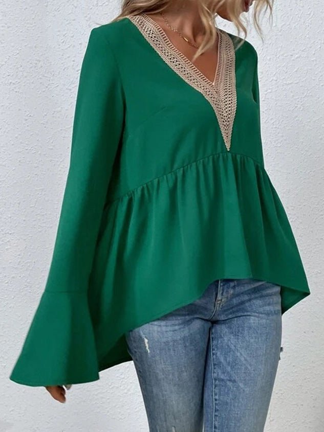 Blouses Lace Panel Flare Sleeve Blouse - LuckyFash™