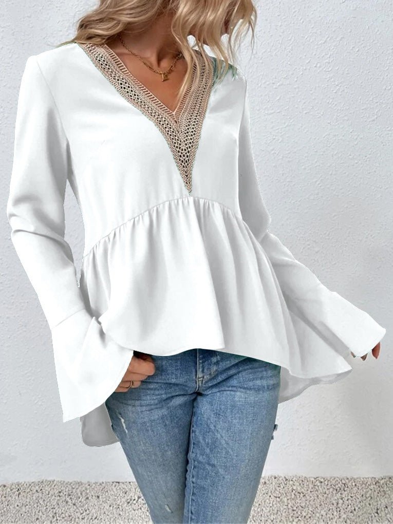 Blouses Lace Panel Flare Sleeve Blouse - LuckyFash™