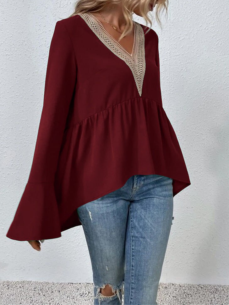 Blouses Lace Panel Flare Sleeve Blouse - LuckyFash™