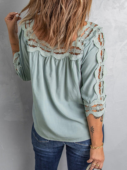 Blouses Lace Panel Loose Half Sleeves Blouses - LuckyFash™