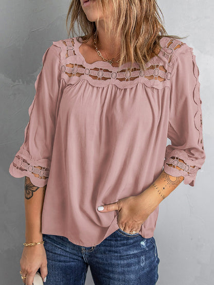 Blouses Lace Panel Loose Half Sleeves Blouses - LuckyFash™