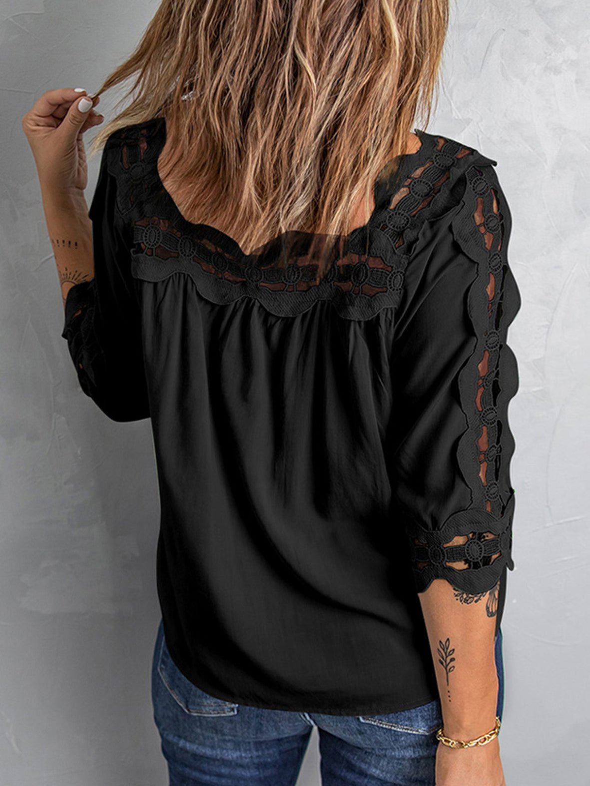 Blouses Lace Panel Loose Half Sleeves Blouses - LuckyFash™