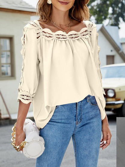 Women's Blouses Lace Panel Square Neck Half Sleeves Blouse - LuckyFash™