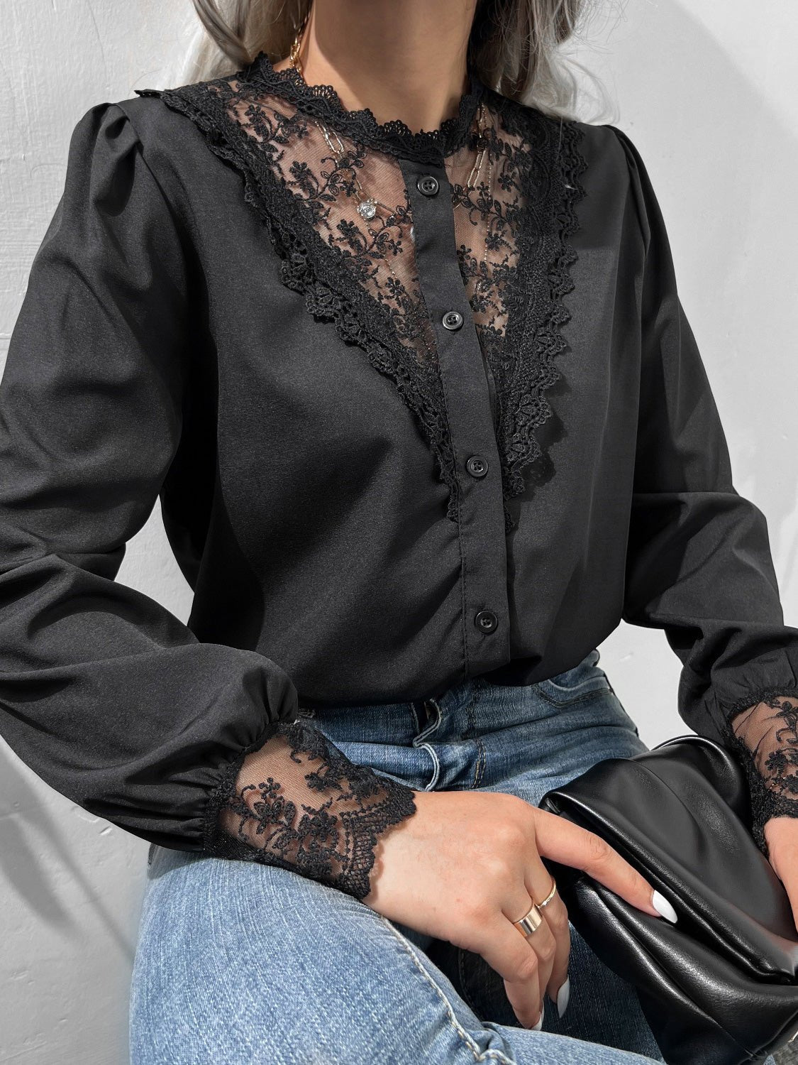 Women's Blouses Lace Single-Breasted Balloon Sleeves Blouses - LuckyFash™