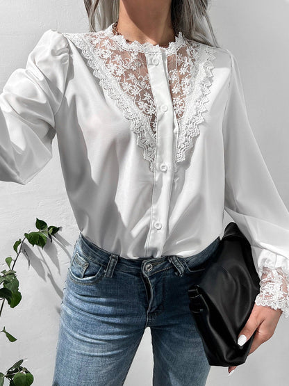 Women's Blouses Lace Single-Breasted Balloon Sleeves Blouses - LuckyFash™