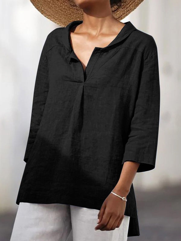 Women's Blouses Lapel Asymmetric Hem 3/4 Sleeve Blouse - LuckyFash™