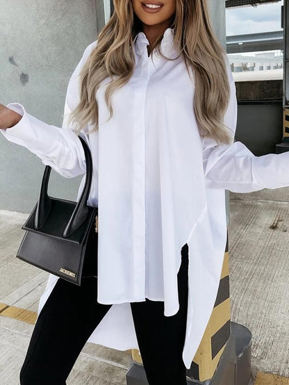 Women's Blouses Lapel Button Irregular Long Sleeves Blouse - LuckyFash™