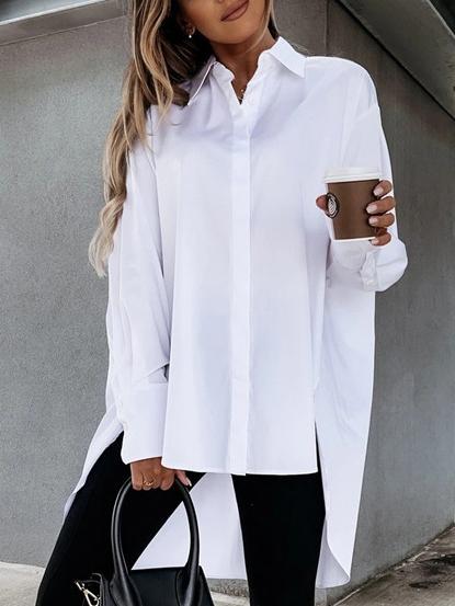 Women's Blouses Lapel Button Irregular Long Sleeves Blouse - LuckyFash™