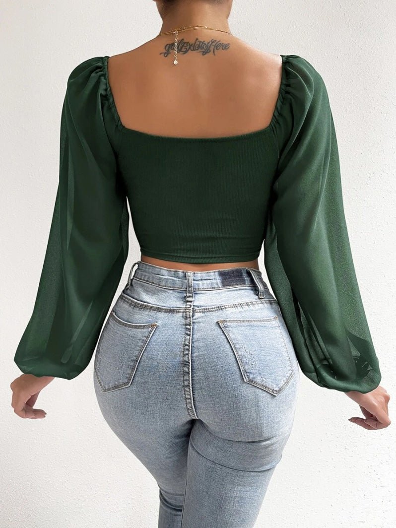 Women's Blouses Lapel Drawstring Crop Long Sleeve Blouse - LuckyFash™