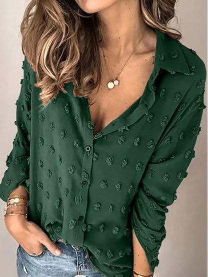 Blouses Lapel Jacquard Dot Long Sleeve Blouse - LuckyFash™