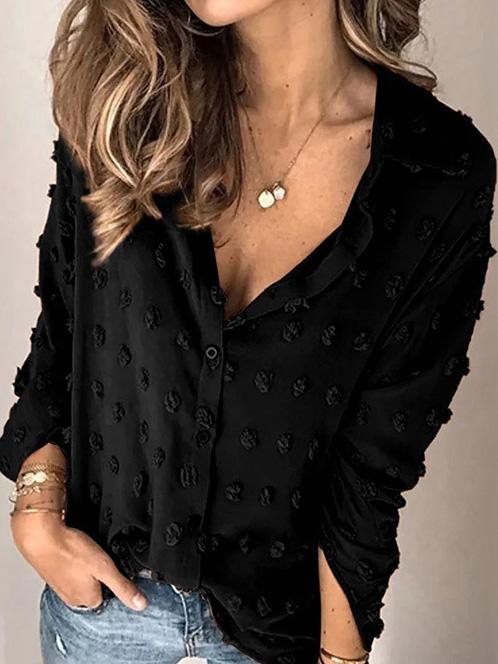 Blouses Lapel Jacquard Dot Long Sleeve Blouse - LuckyFash™