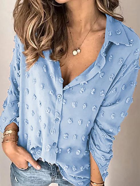 Blouses Lapel Jacquard Dot Long Sleeve Blouse - LuckyFash™