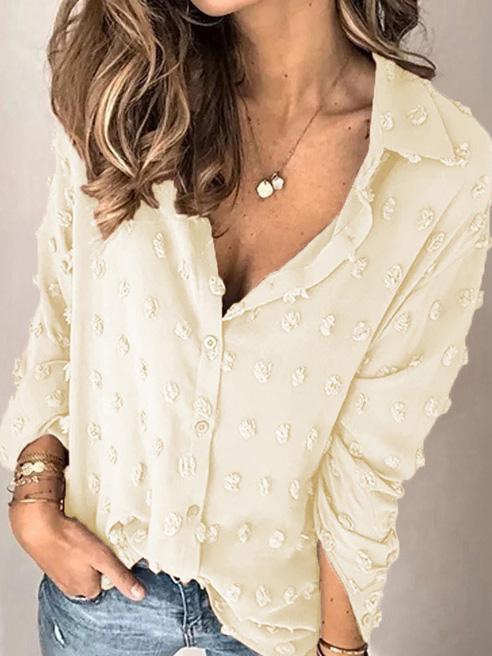 Blouses Lapel Jacquard Dot Long Sleeve Blouse - LuckyFash™