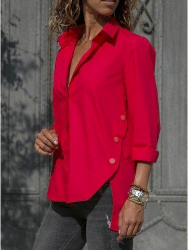 Women's Blouses Lapel Long Sleeve Irregular Split Blouse - LuckyFash™