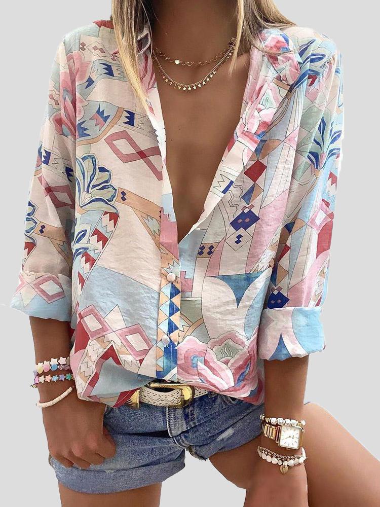 Blouses Lapel Long Sleeve Print Blouses - LuckyFash™