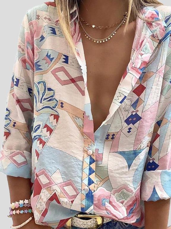 Blouses Lapel Long Sleeve Print Blouses - LuckyFash™