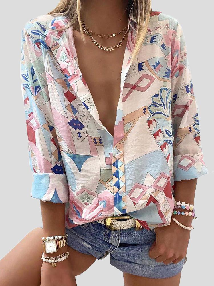 Blouses Lapel Long Sleeve Print Blouses - LuckyFash™