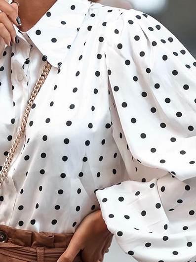 Women's Blouses Lapel Polka Dot Lantern Long Sleeve Blouse - LuckyFash™