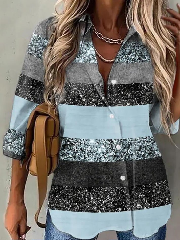 Women's Blouses Lapel Print Button Long Sleeve Blouse - LuckyFash™