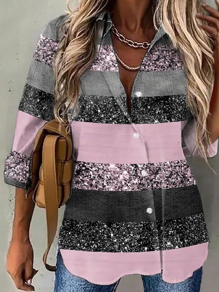 Women's Blouses Lapel Print Button Long Sleeve Blouse - LuckyFash™