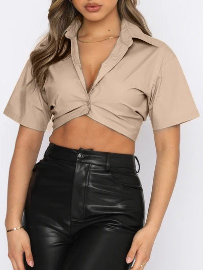 Women's Blouses Lapel Single Breasted Crop Navel Blouse - LuckyFash™