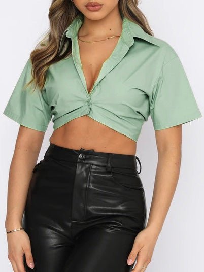 Women's Blouses Lapel Single Breasted Crop Navel Blouse - LuckyFash™