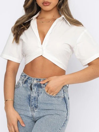 Women's Blouses Lapel Single Breasted Crop Navel Blouse - LuckyFash™