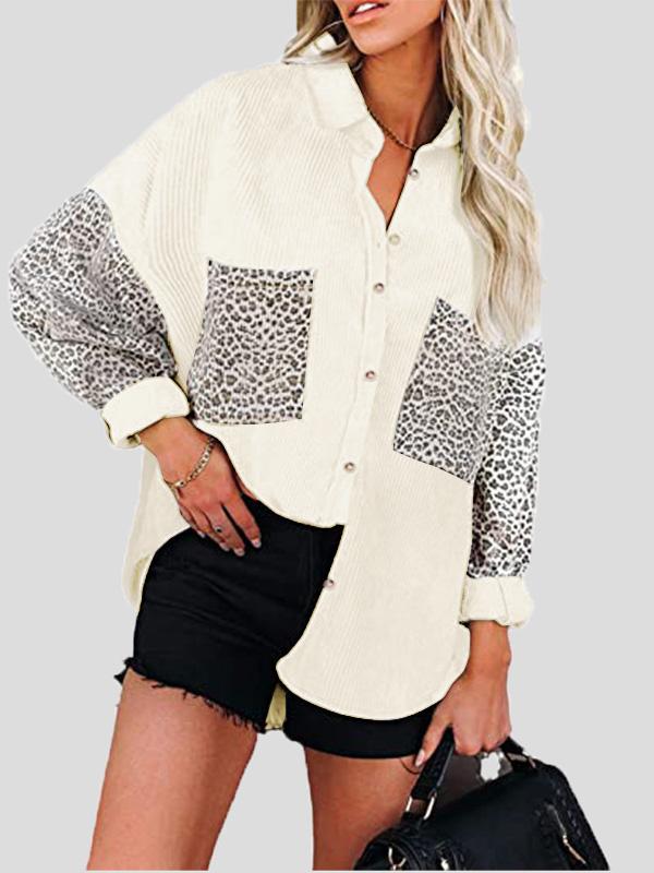 Women's Blouses Lapel Stitching Leopard Print Pocket Long Sleeve Blouses - LuckyFash™